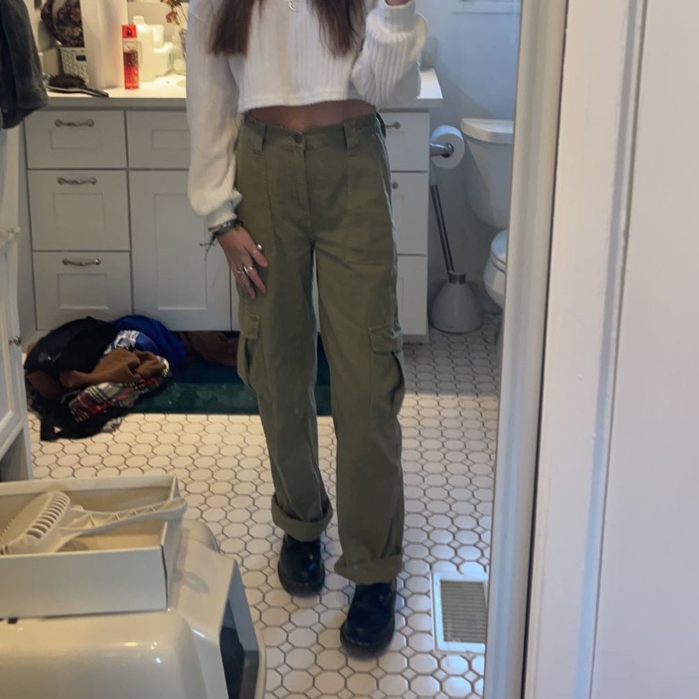 garage green high waist utility wide leg cargo pants